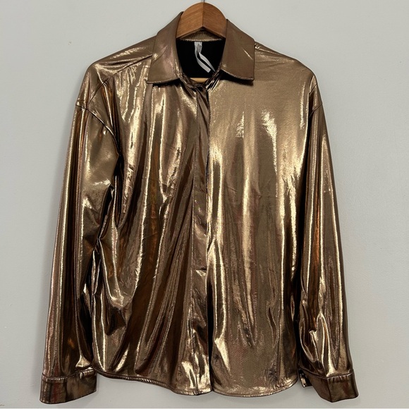 Anthropologie Shine  Gold Button Down Shirt  L - Picture 2 of 16